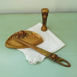 Art Nouveau signed bronze letter opener, seal and pocket emptier