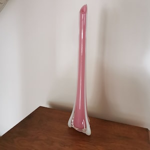 Long vintage pink and white glass soliflore vase