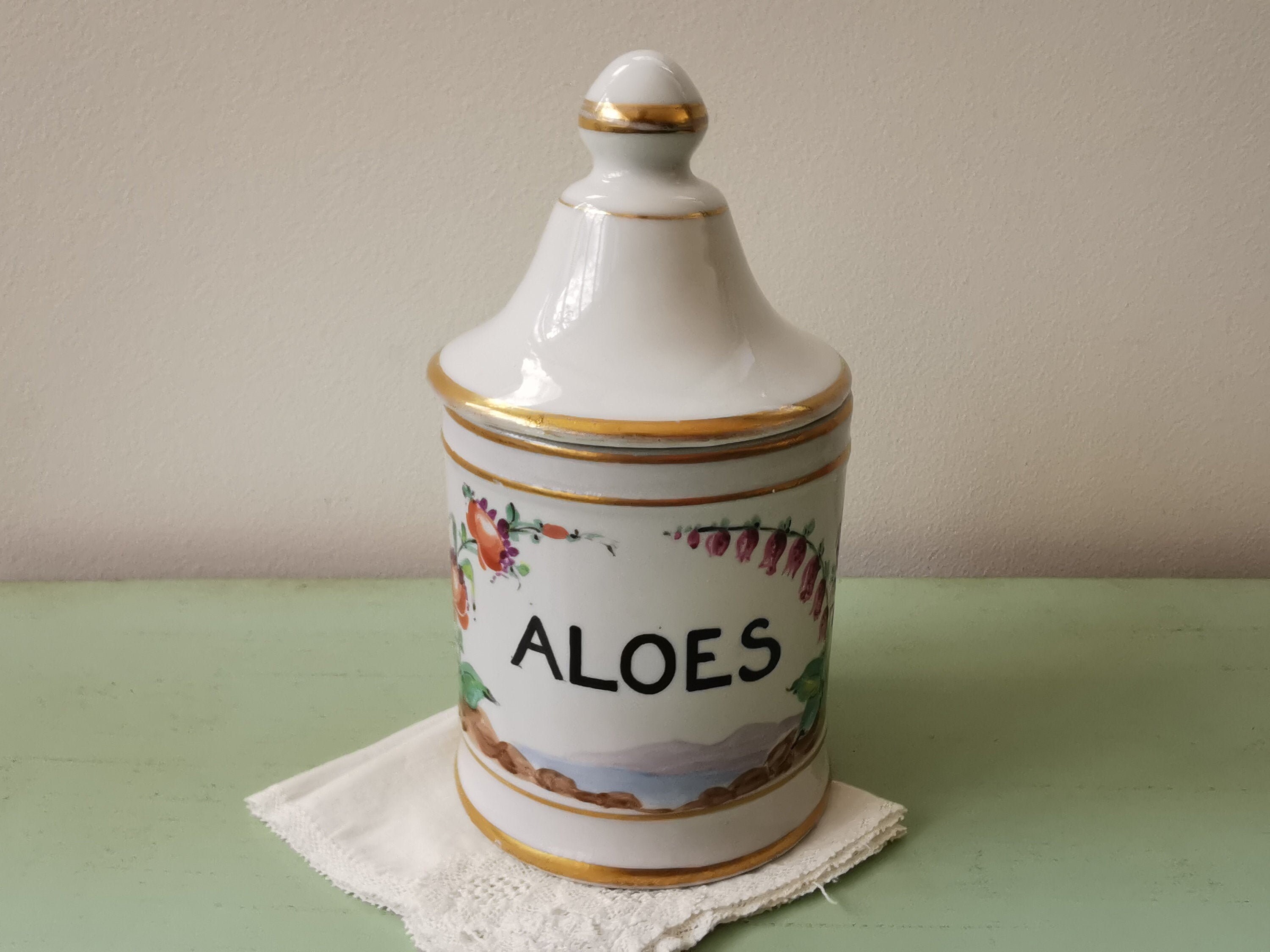 Pot à Pharmacie Aloes Porcelaine Vintage