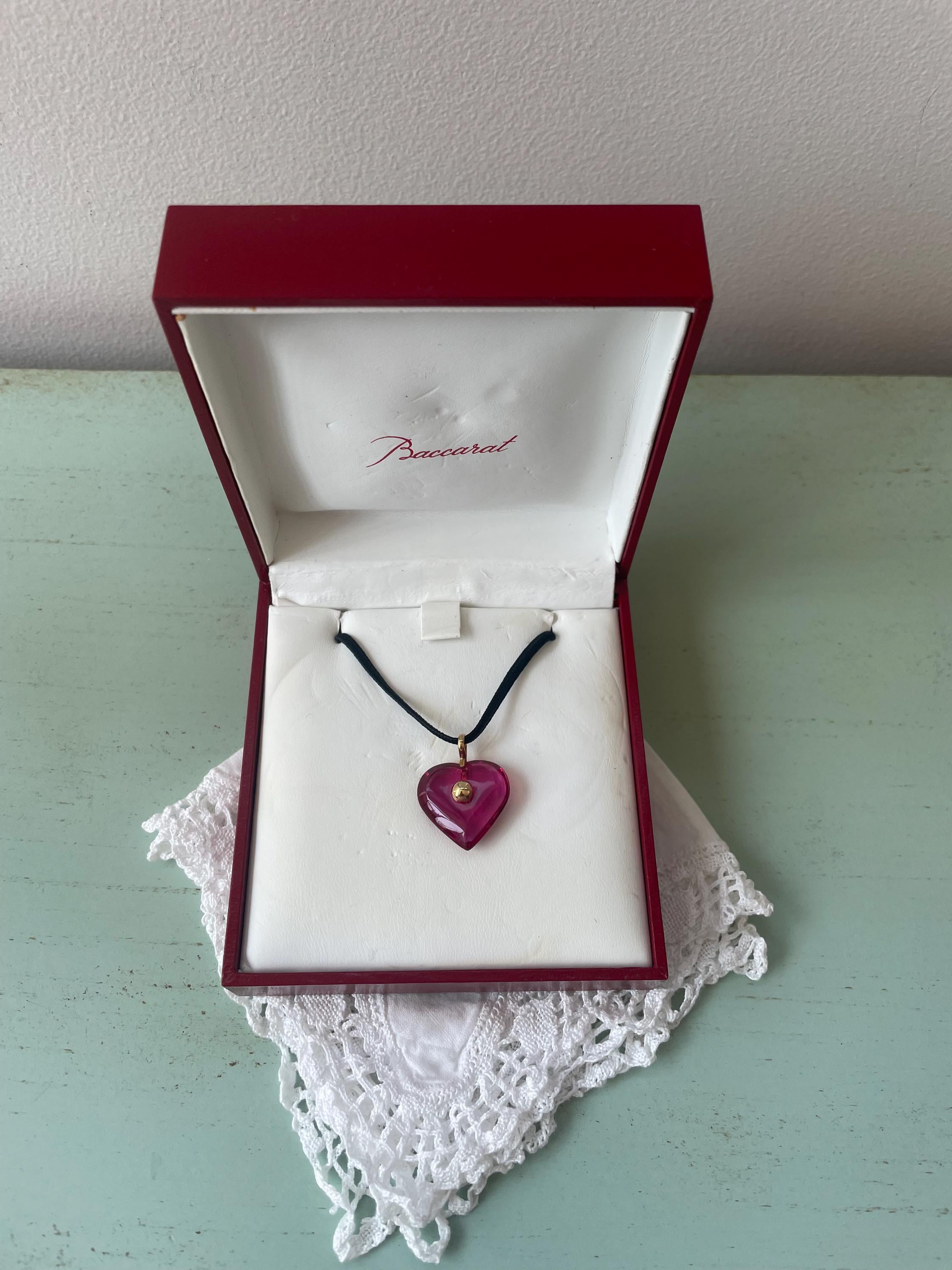 Vintage 18K Rose Gold Baccarat Crystal Heart Pendant - Etsy