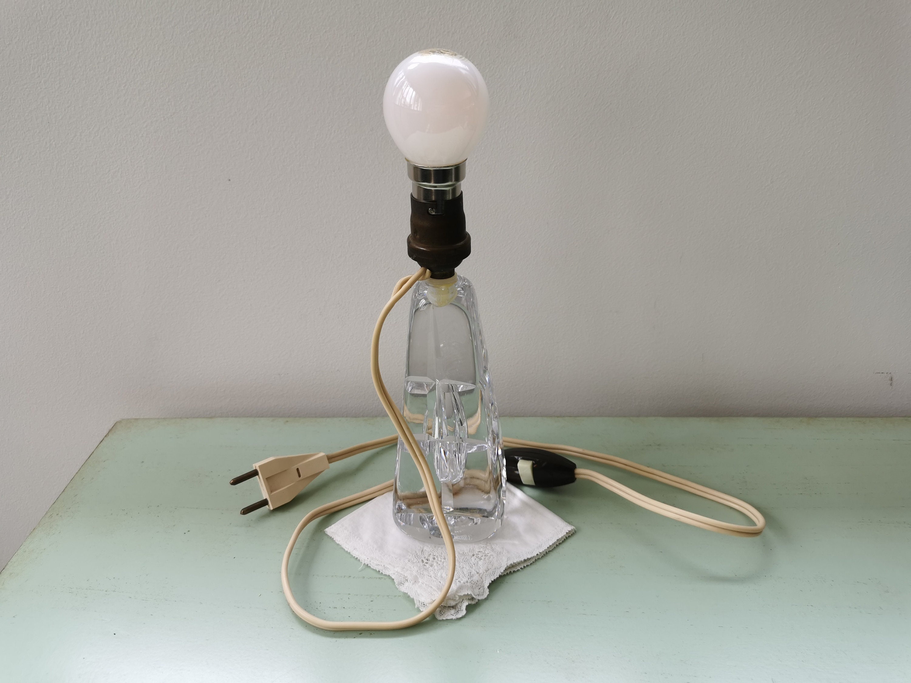 PIED DE LAMPE De Chevet En Cristal Torsadé De Saint Louis Année 1950