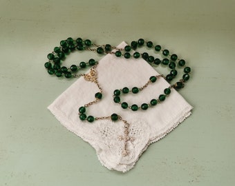 Green and silver glass bead rosary 1900