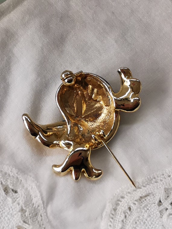 Broche Chouette / Hibou En Métal Doré - Yeux Verts, Neuve Sans Emballage