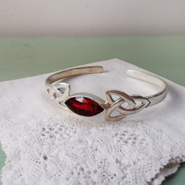 Bracelet jonc ouvert en argent 925 pierre rouge vintage