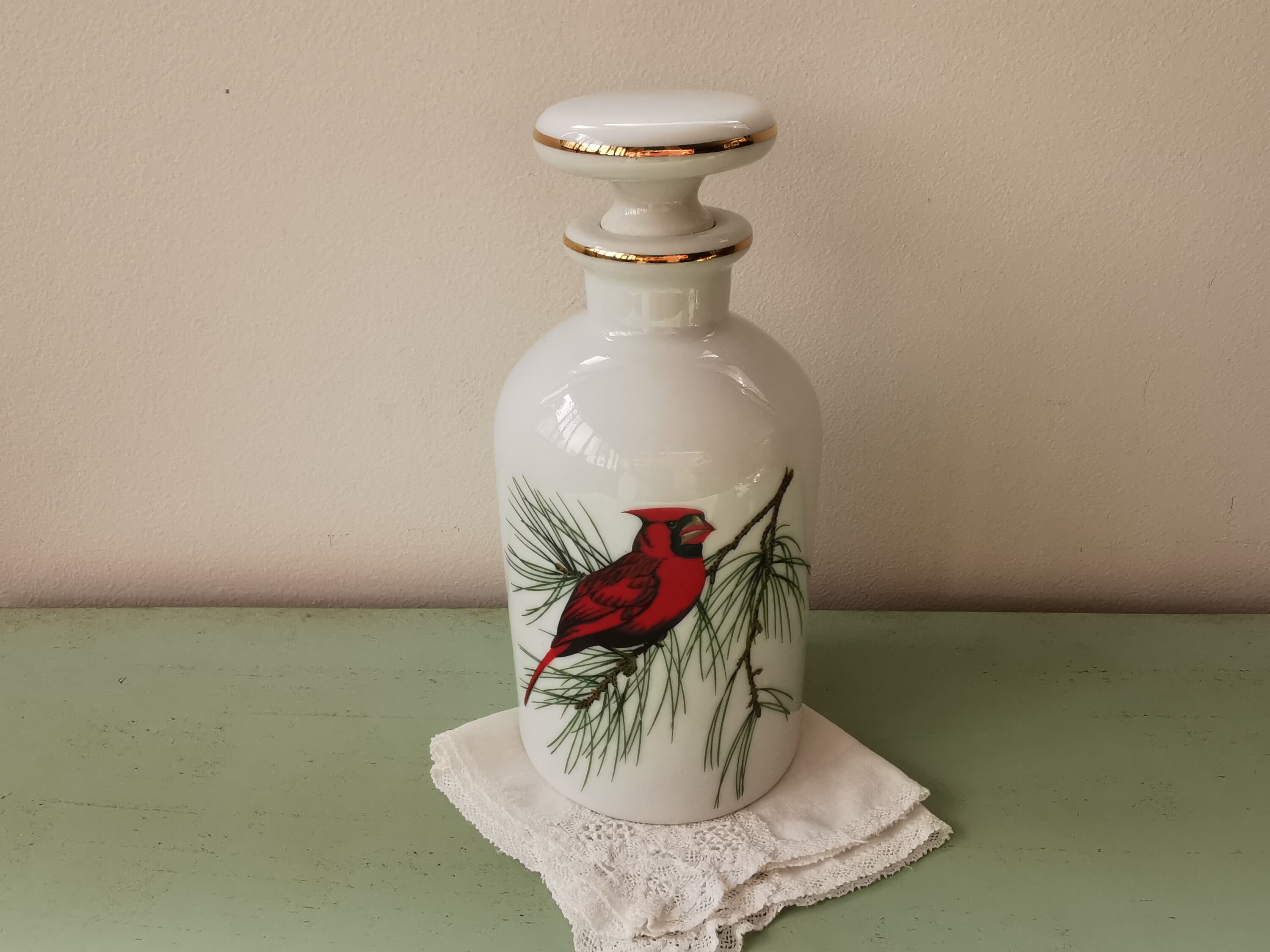Flacon de Toilette Oiseau Rouge Porcelaine Paris Vintage