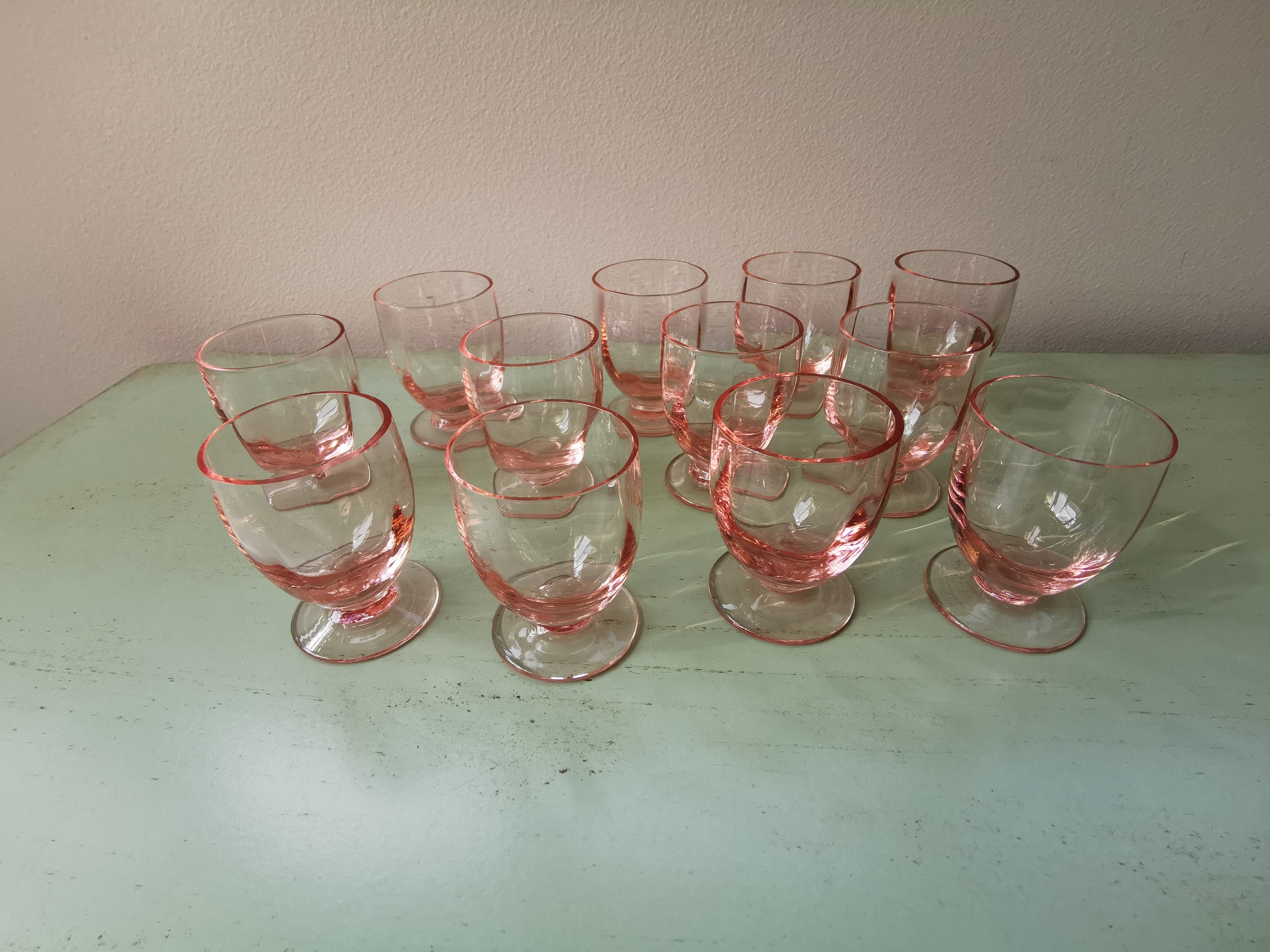 12 Verres à Liqueur Pied Verre Rose Vintage