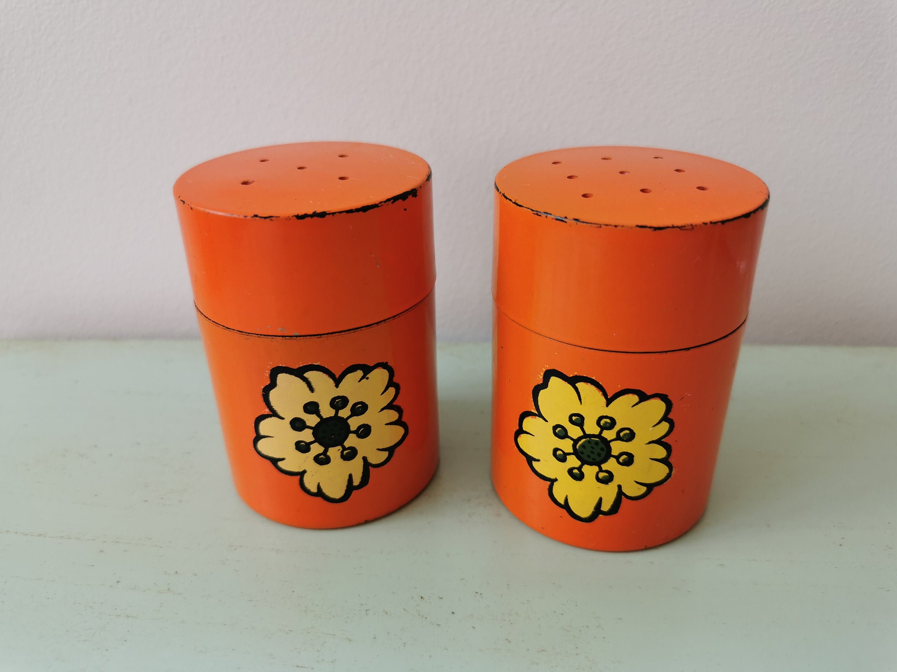 Salière et Poivrière Métal Orange Vintage