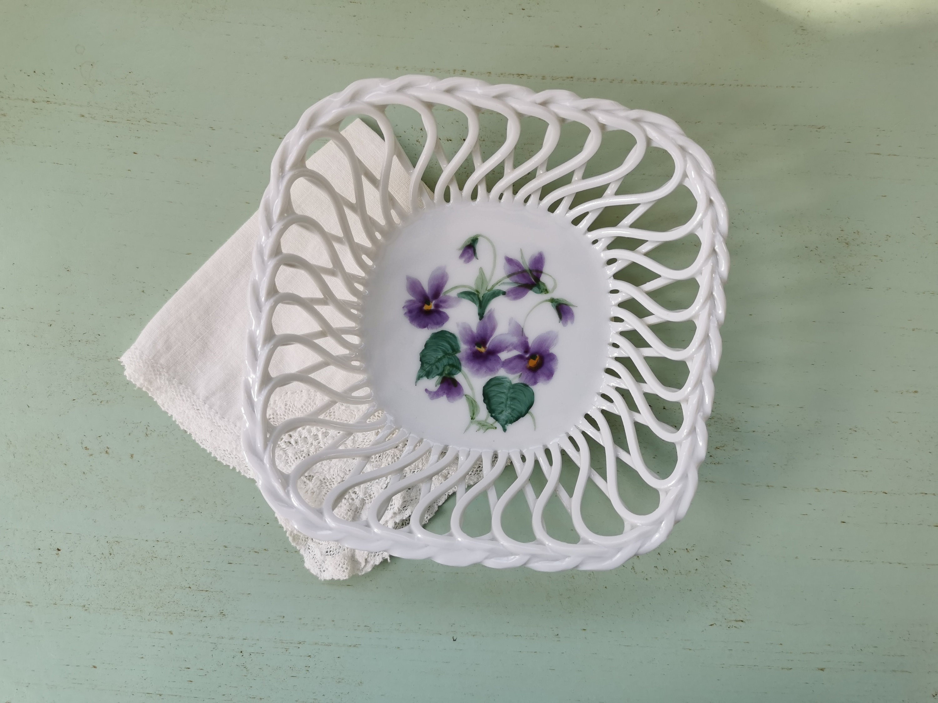 Coupelle Porcelaine Tressée Violettes Heinrich/Villeroy & Boch Paris