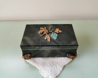 Green marble jewelry box with vintage grape decor