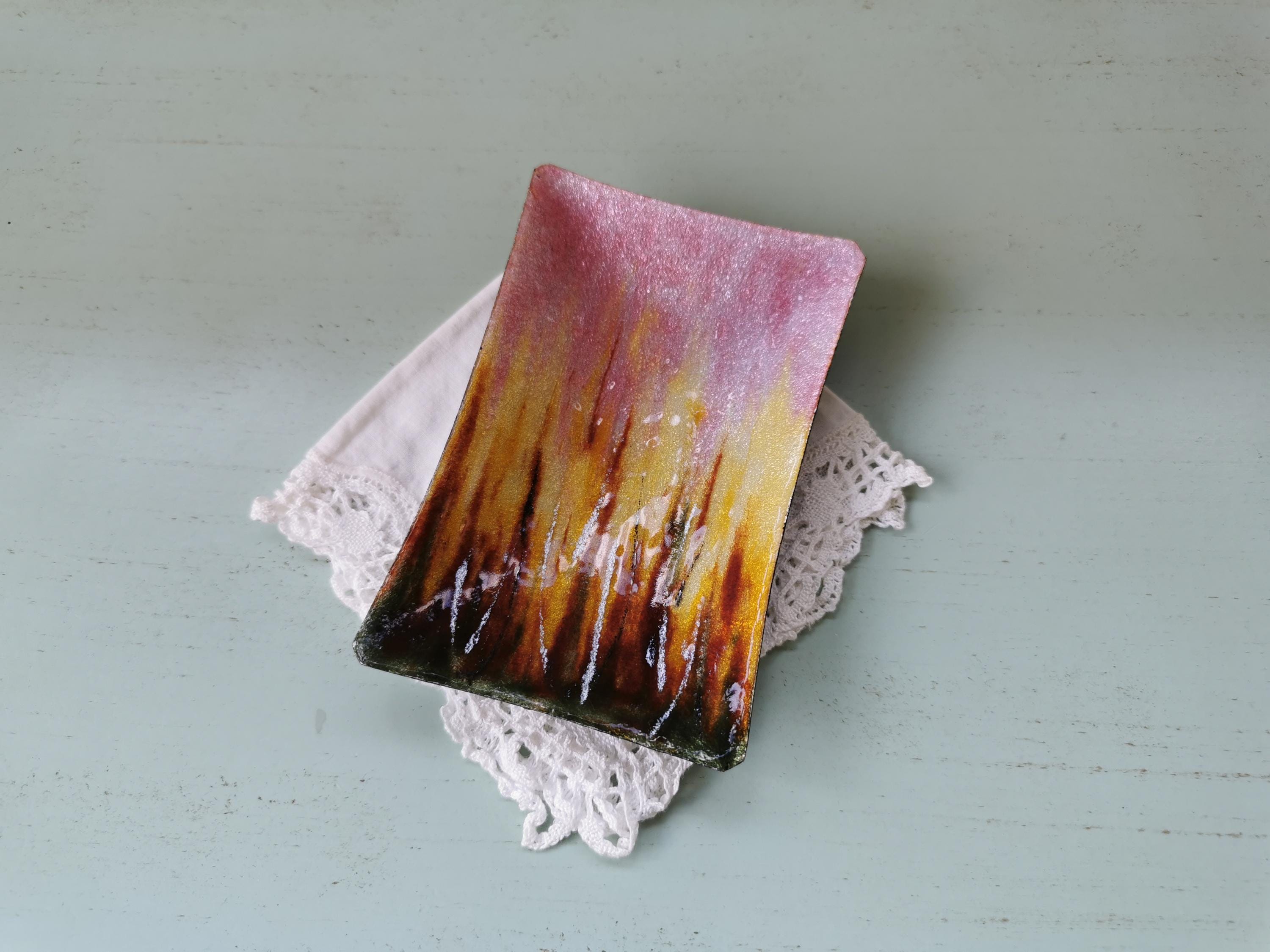 Pendentif En émaux Signé (artiste) - Très Bon état - Cuivre Et Pâte De Verre Orange
