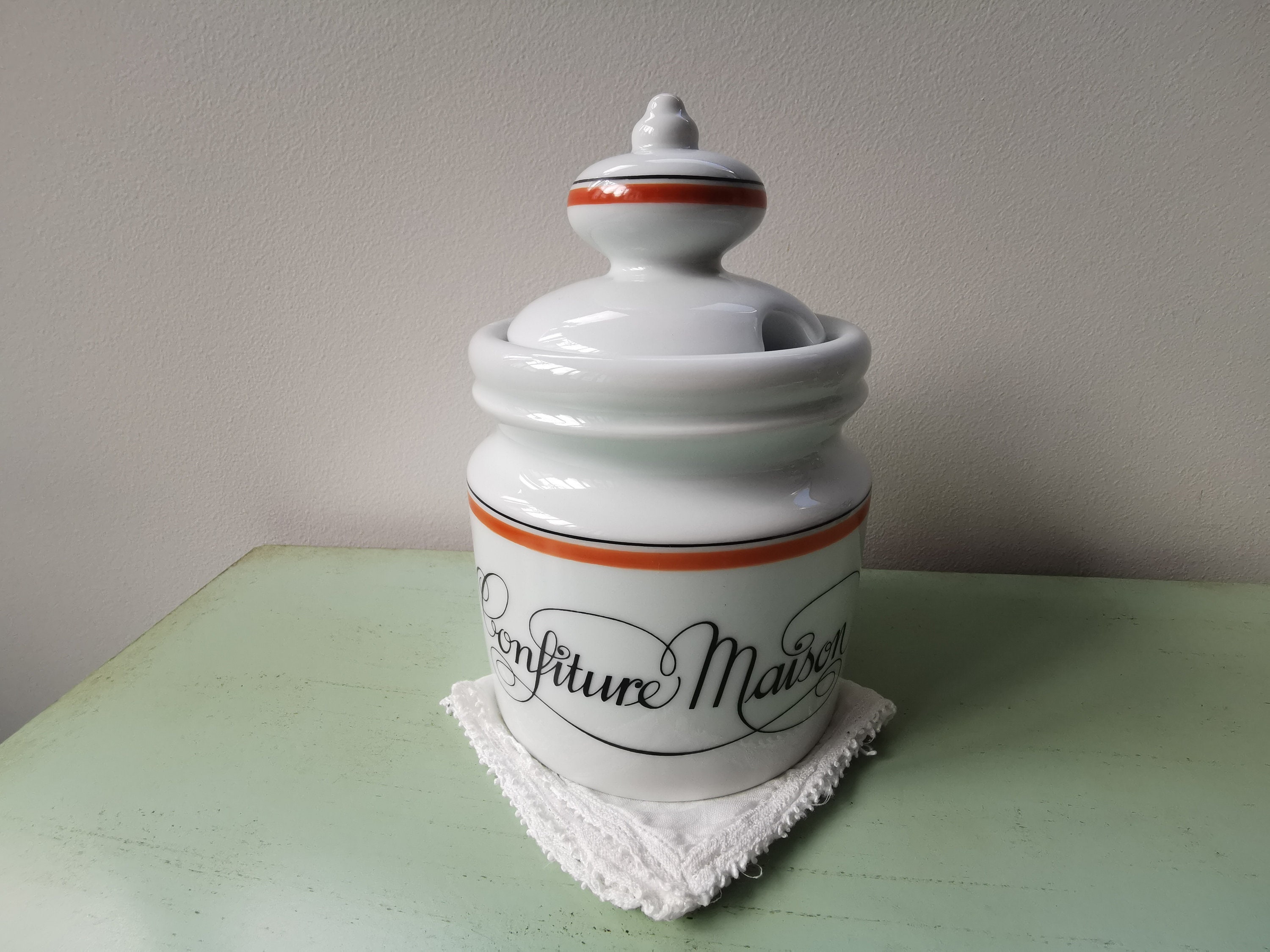 Pot Confiture Maison Bistrot Jacques Lobjoy Porcelaine Vintage