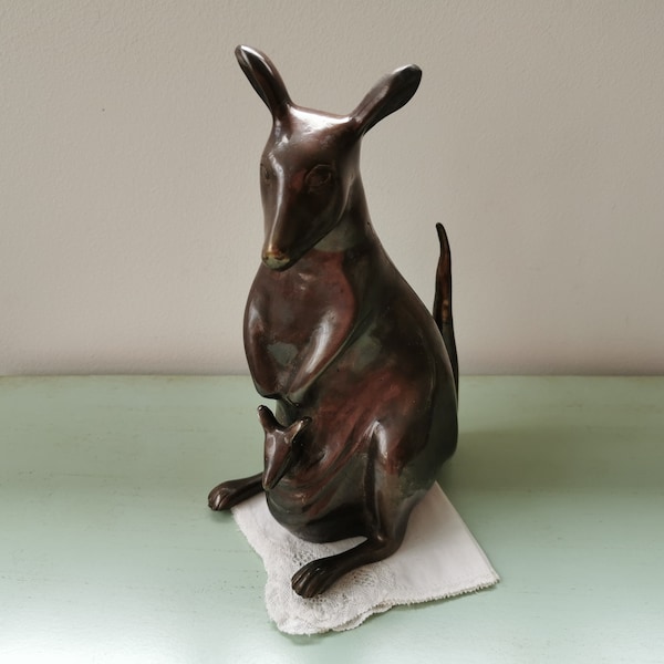 Kangaroo and his baby in vintage black patina brass