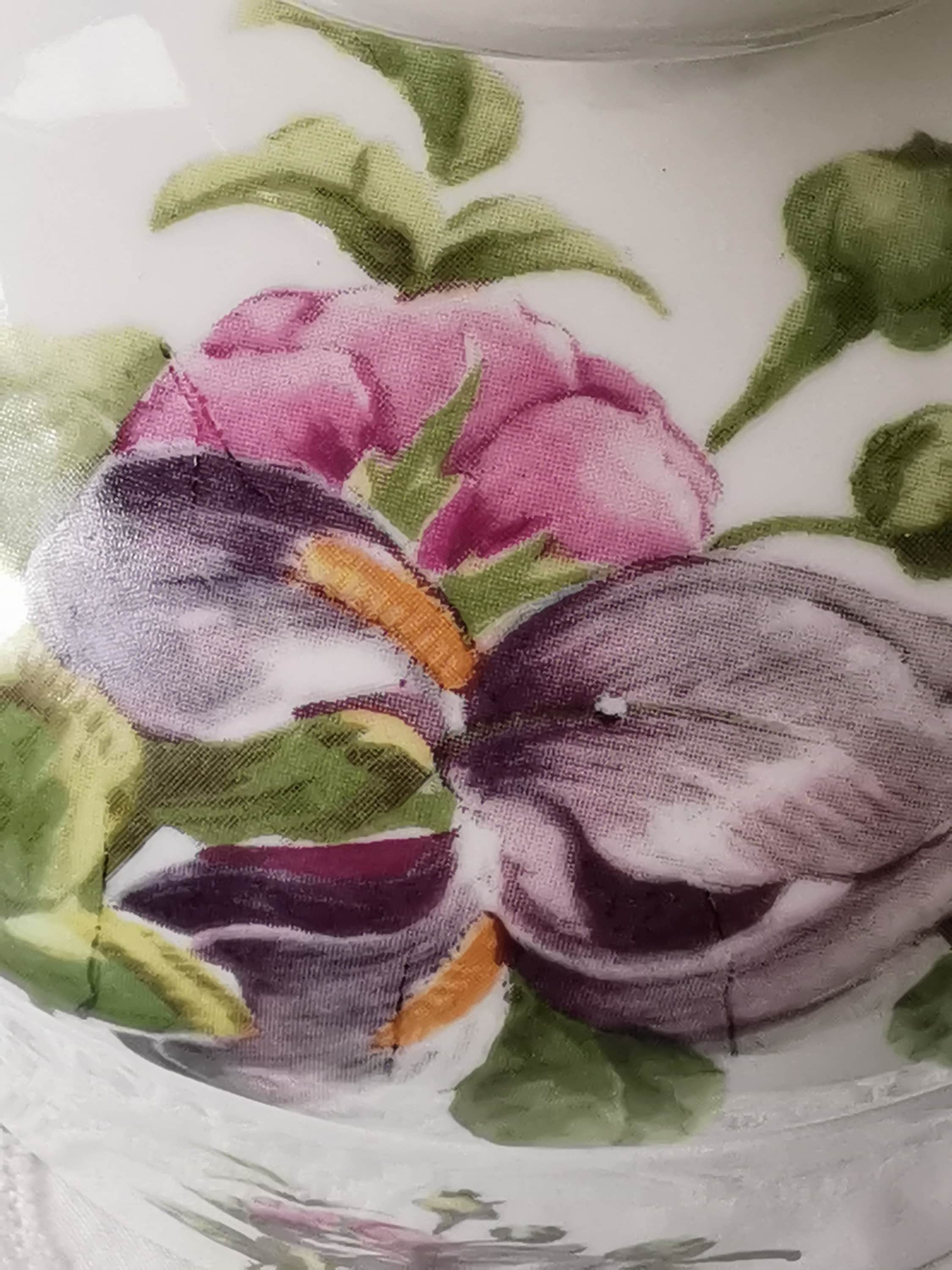 Lot Ancien Vaporisateur Et Pot à Coton En Porcelaine De Paris - Motif Fleur Rose - Salle De Bain Rétro