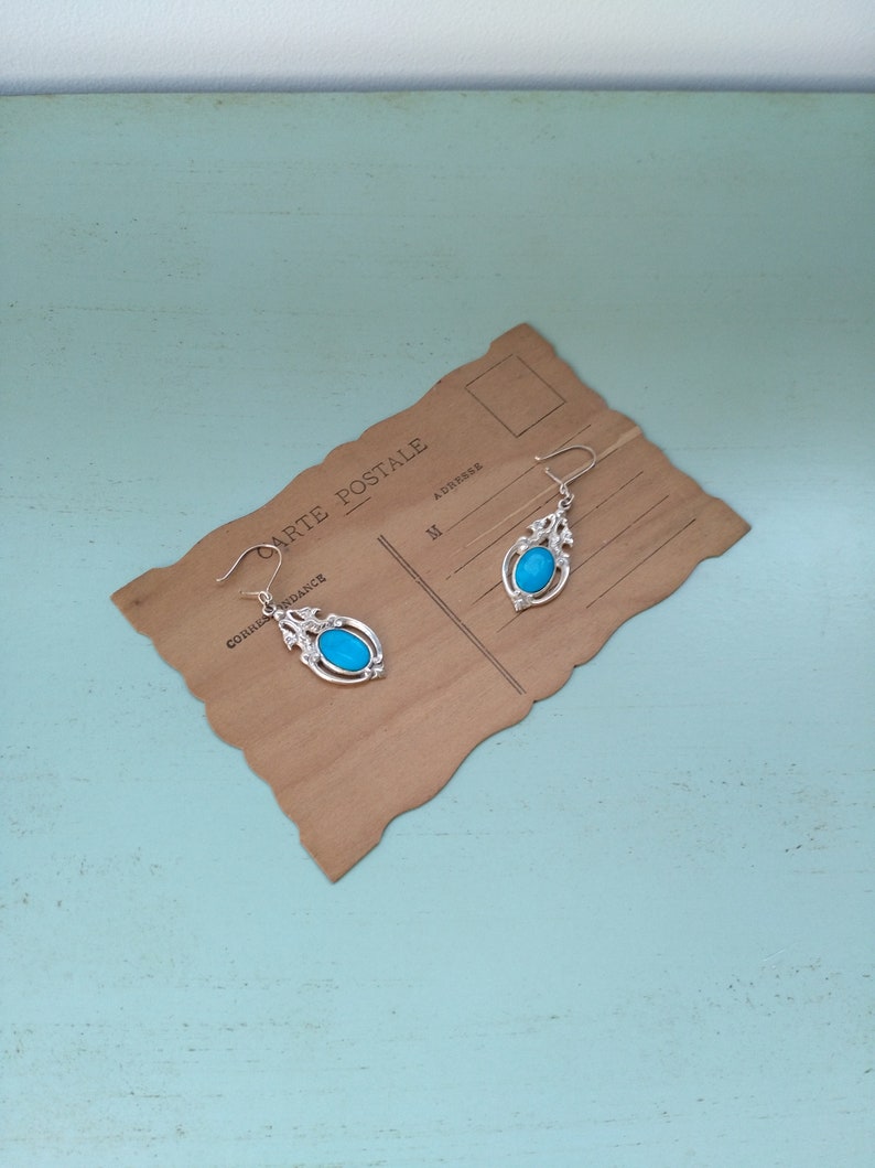 Turquoise treated and Silver 925 earrings vintage