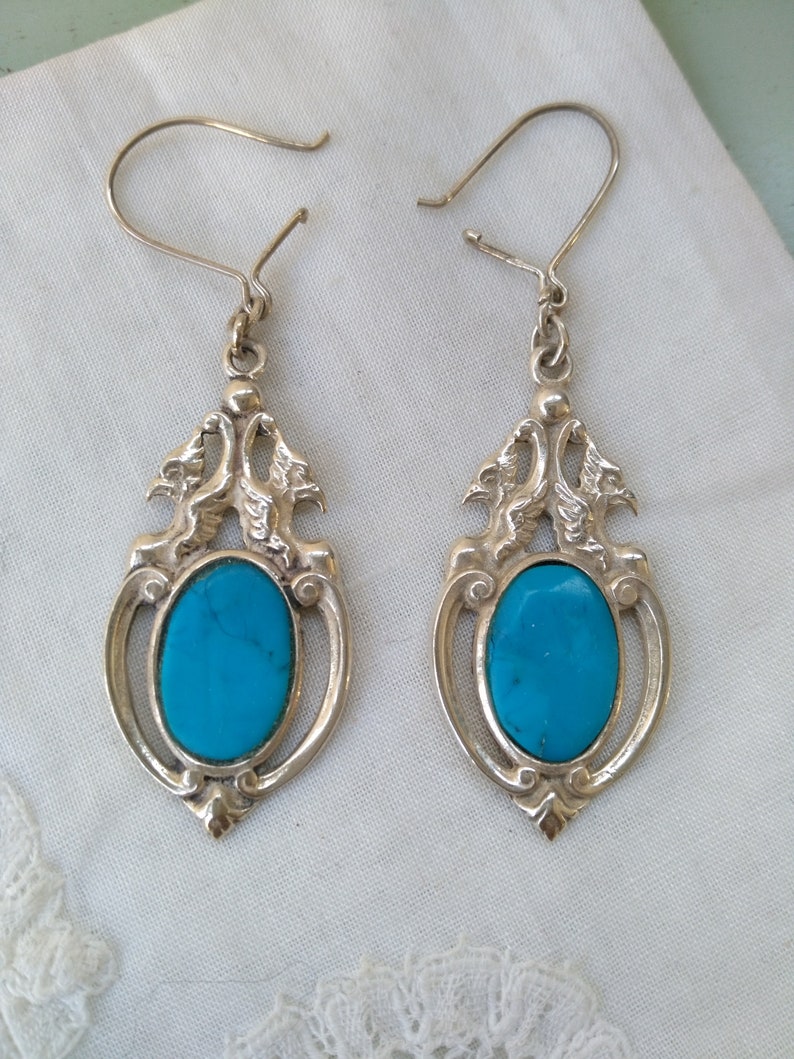 Turquoise treated and Silver 925 earrings vintage