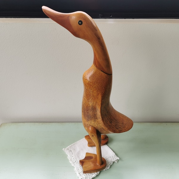 Canard en bois sculpté verni vintage