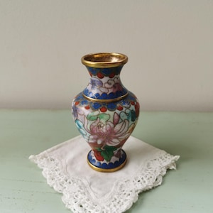 Vintage Made in China Cloisonne Enameled Brass Miniature Vase