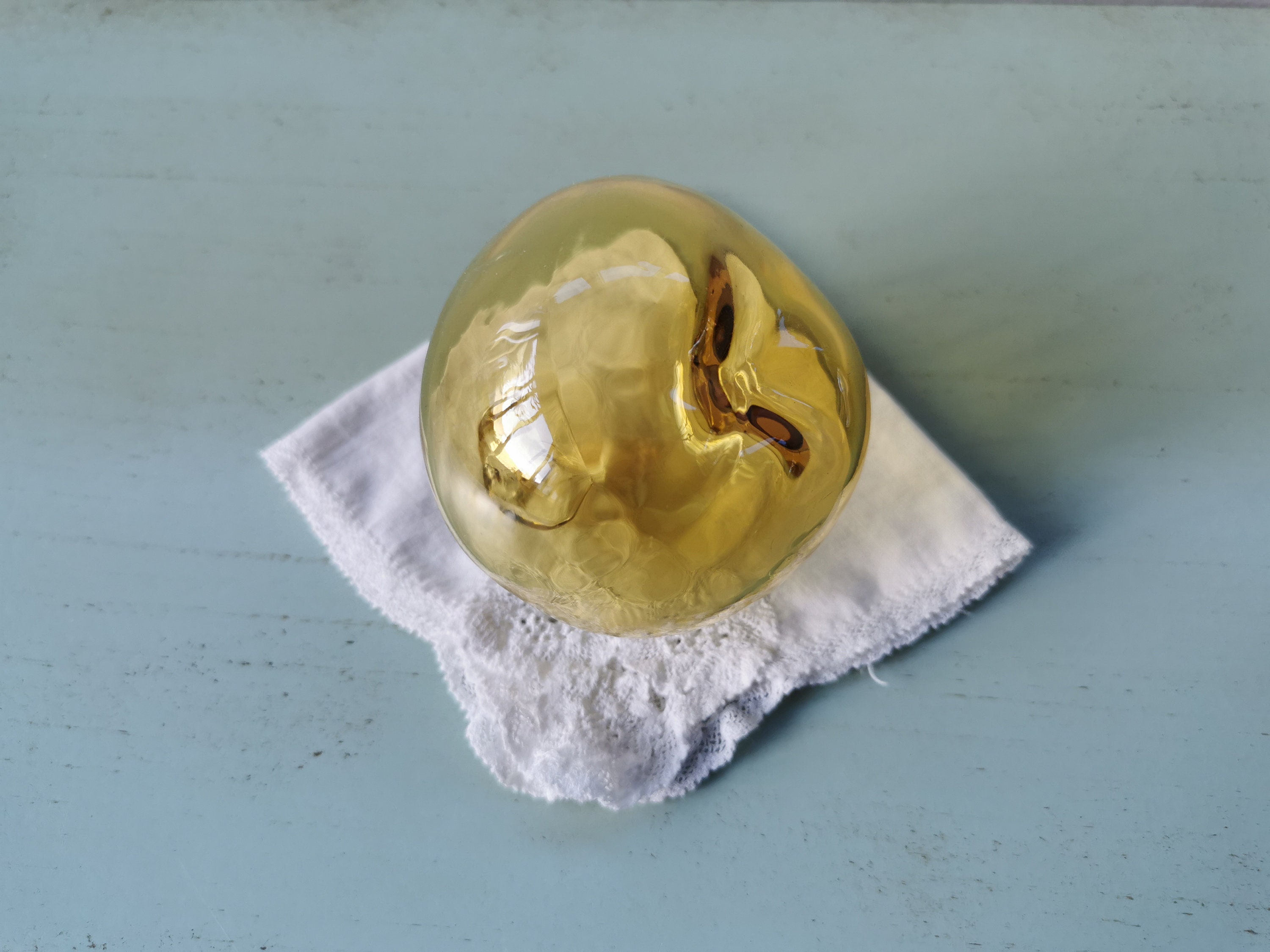 Boule à Suspendre Pomme Jaune en Verre Soufflé Vintage