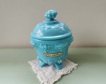 Portieux Vallérysthal vintage blue opaline sugar bowl