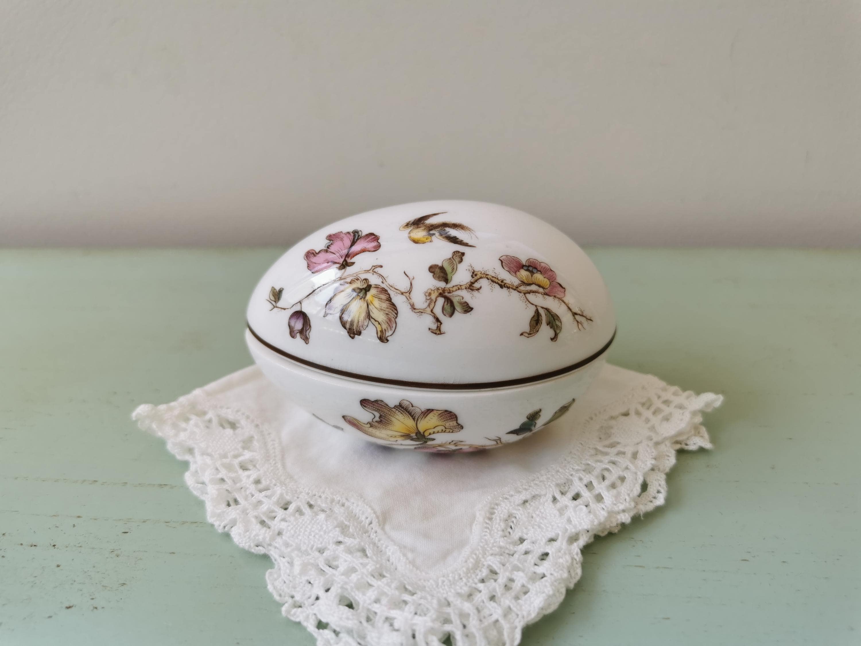 2 Pilliers / Boîtes à Bijoux œuf Trépied En Porcelaine Style Fabergé - Décor Floral, Occasion