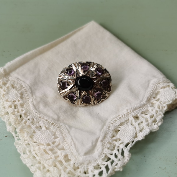 Broche en argent améthyste vintage