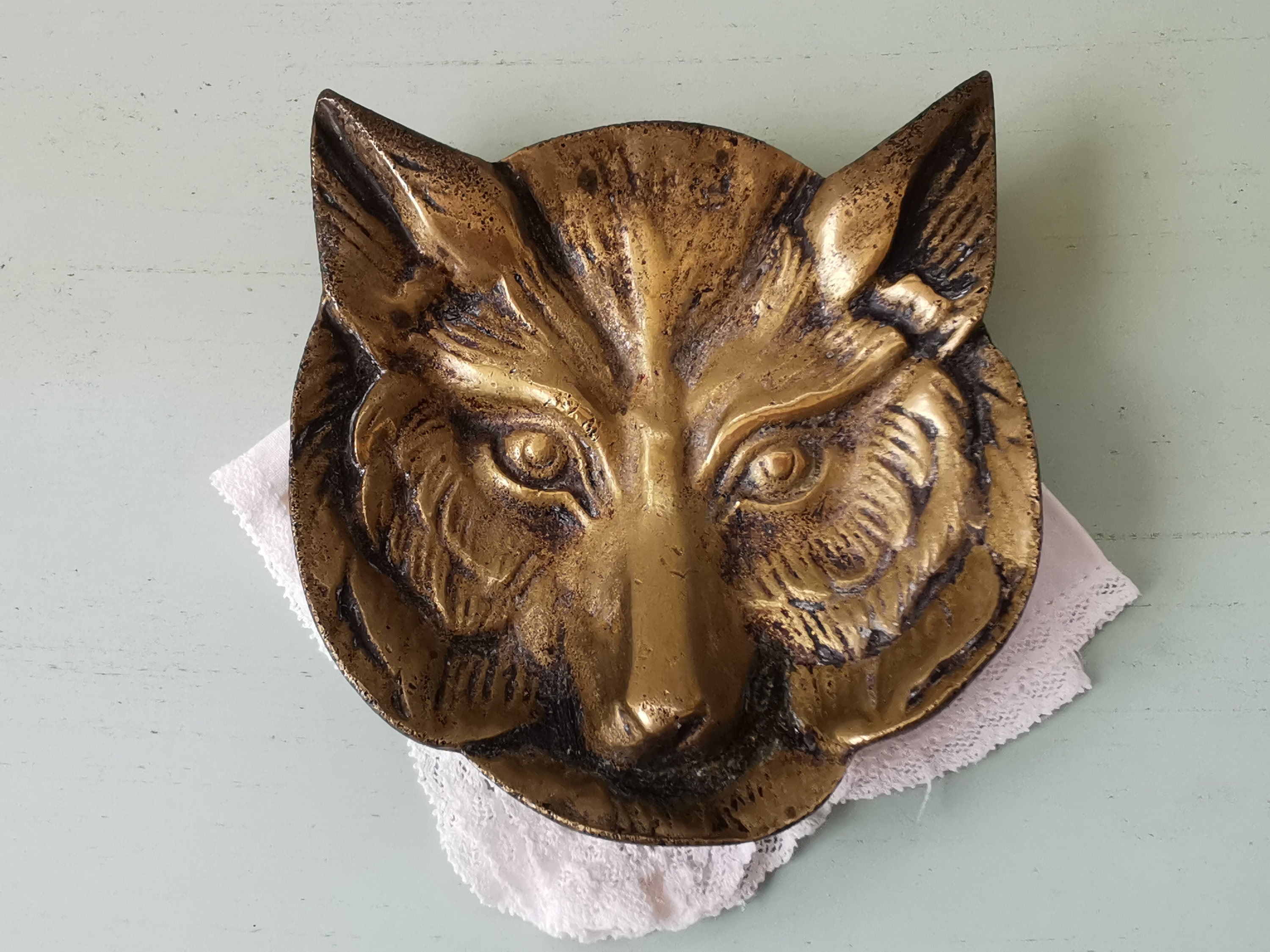 Vide-Poche Tête de Loup en Bronze Vintage