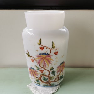 Large white opaline vase with old Asian floral decor