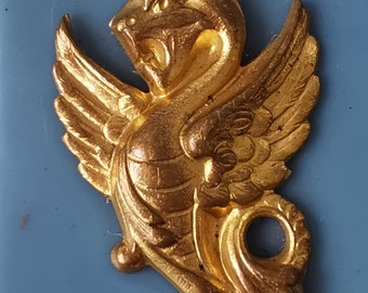 Broche Vintage Painlevé - Décor De Griffon En Galalithe Blanche Bakélite - Bon état