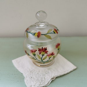 Petite bonbonnière en verre décor de chardons vintage