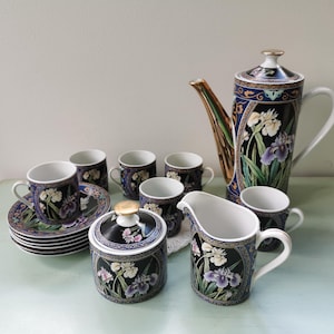 Vintage japanisches Iris-Kaffeeservice aus Porzellan