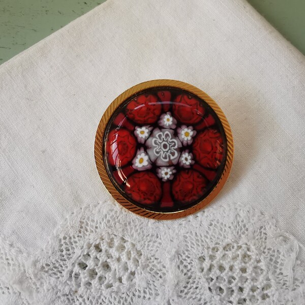 Broche verre de Murano Millefiori orange vintage