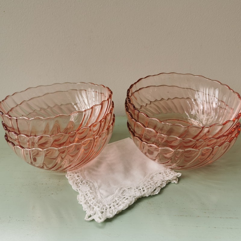 Saladier et 6 coupelles arcoroc Rosaline vintage