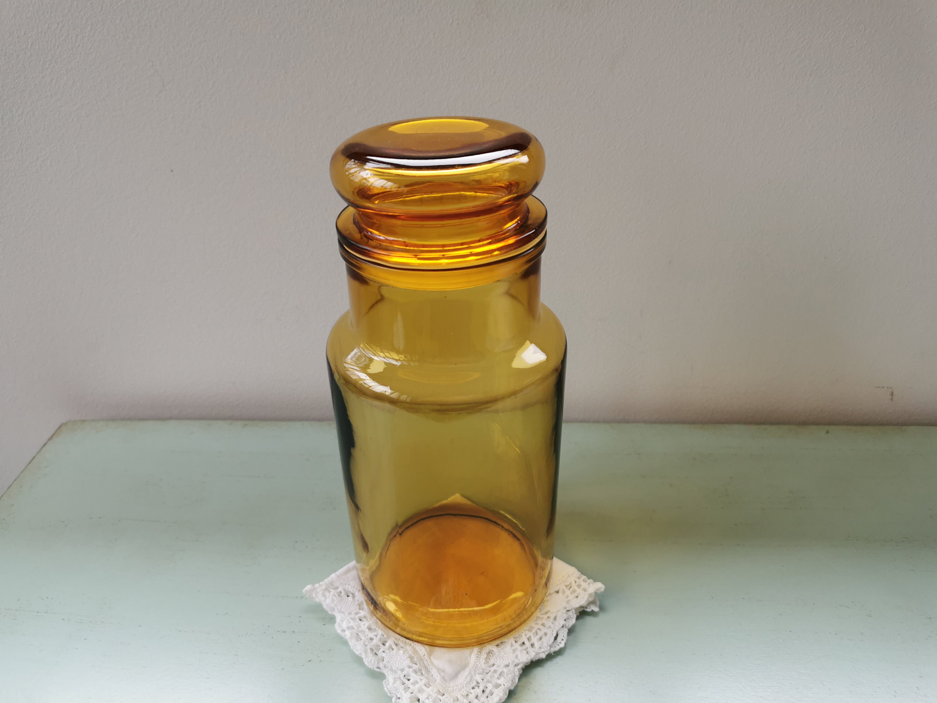 Vintage saffron yellow glass storage jar