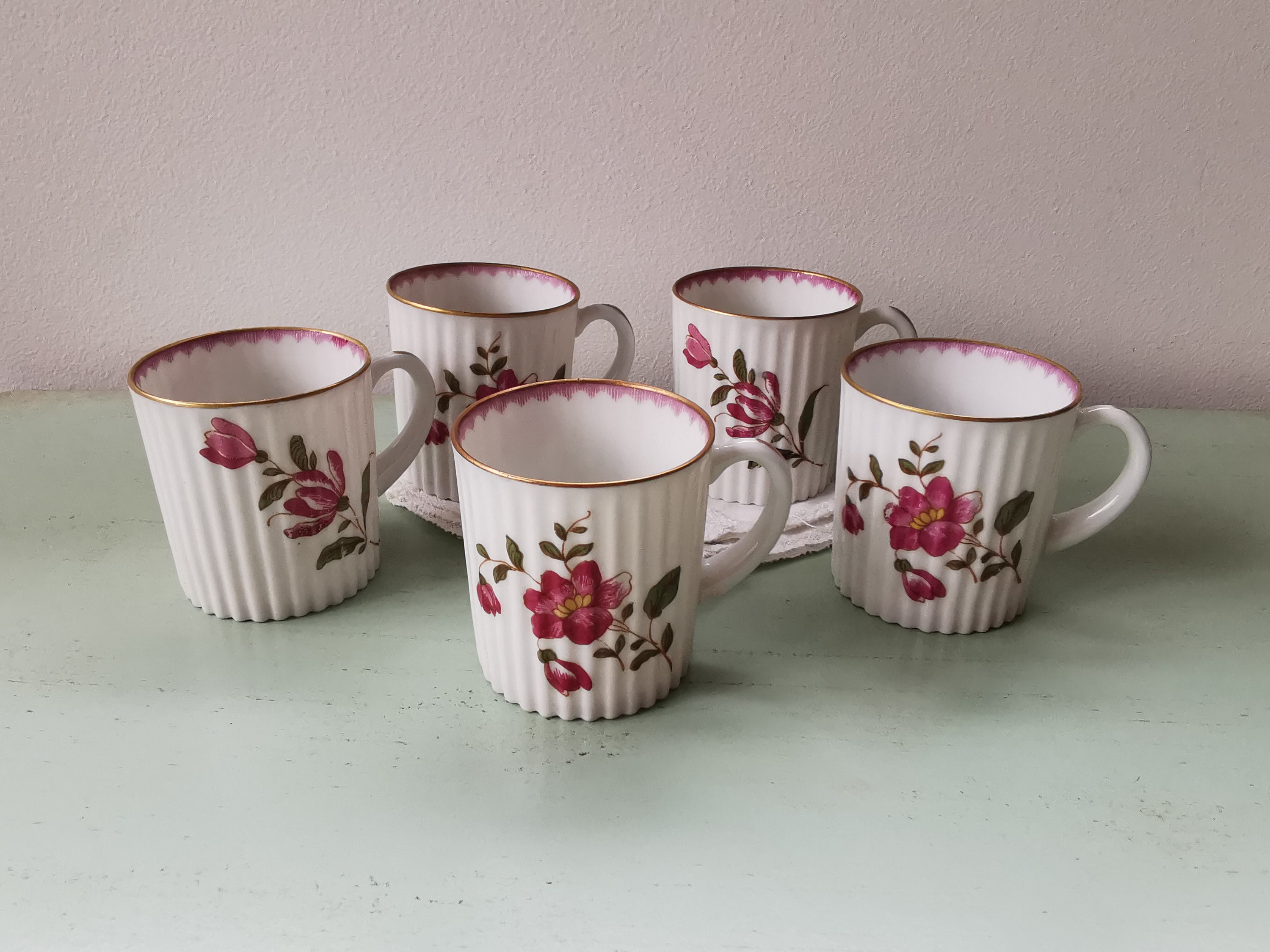 5 Petites Tasses à Café Porcelaine de Limoges Lanternier