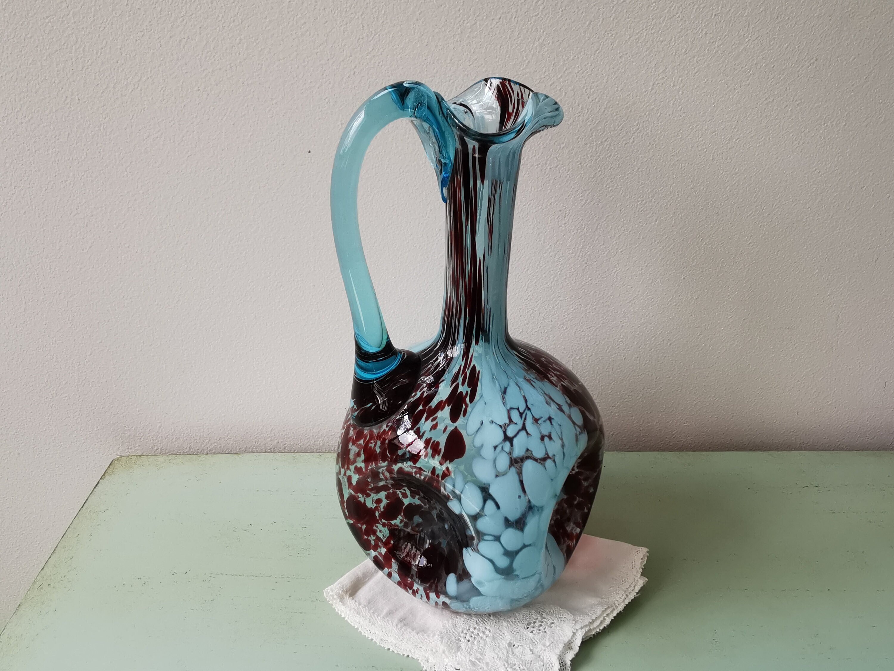 Carafe Legras à Fond Neigé Bleu et Rouge Bordeaux Art Nouveau