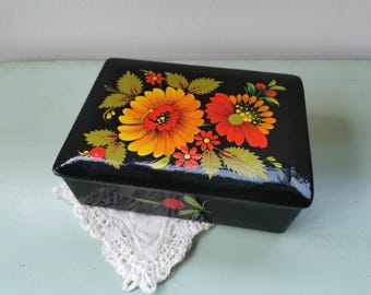 Vintage rysk handmålad lackerad papier-maché-ask