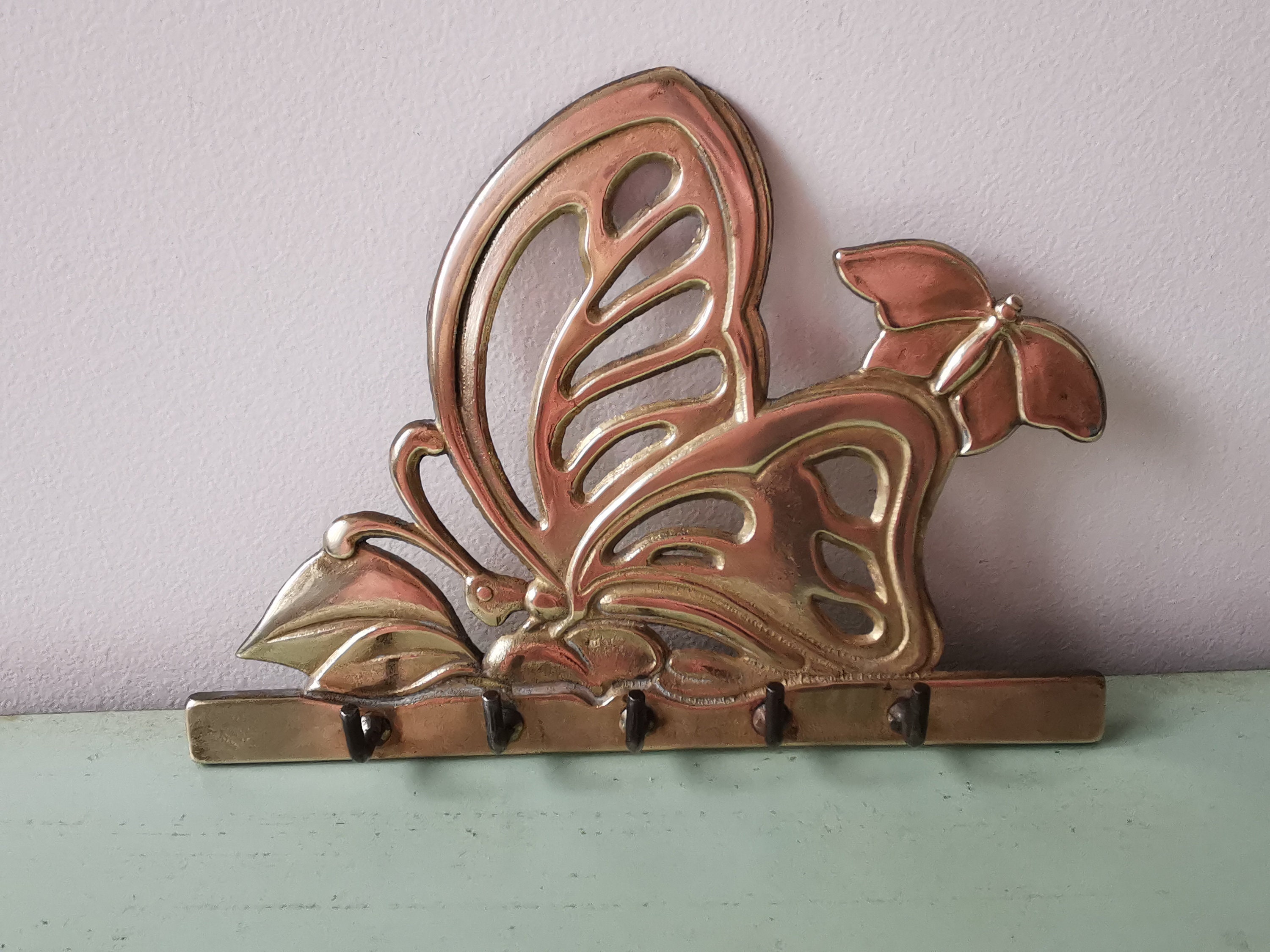 Petite Patère Accroche-Clés Papillon en Laiton Vintage