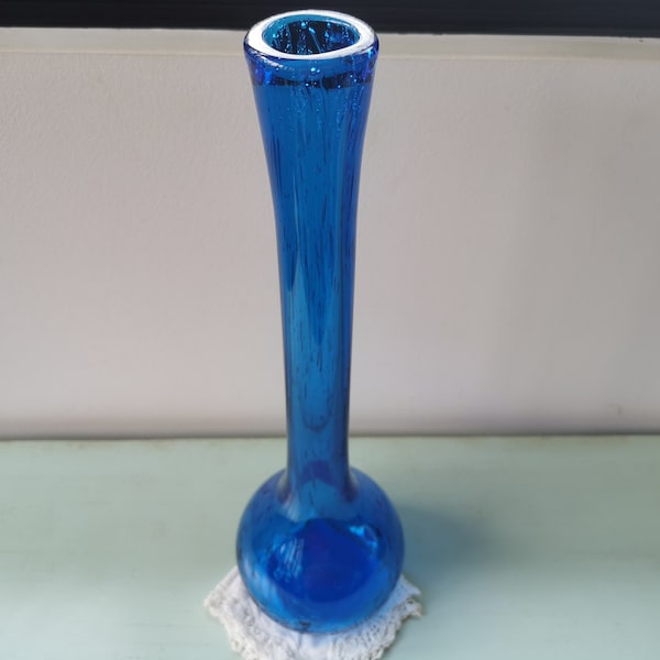 Vintage Blue Bubble Blown Glass Vase