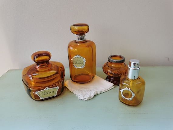 NÉCESSAIRE DE TOILETTE Verre Teinté VALLERYSTHAL Art Déco Flacon Parfum