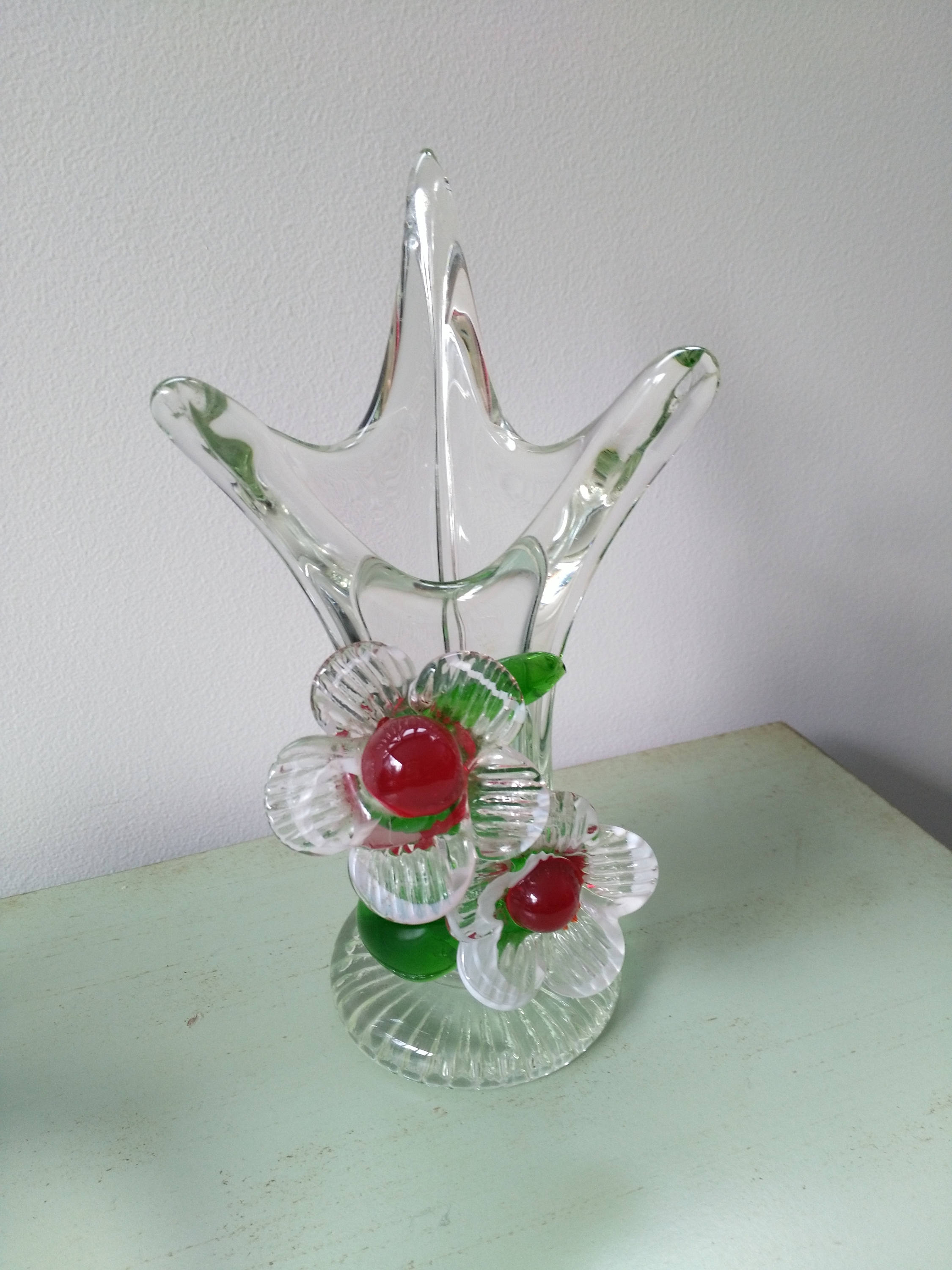 Vase en Pâte de Verre Fleurs Relief Vintage