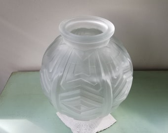 Art Deco frosted molded glass ball vase