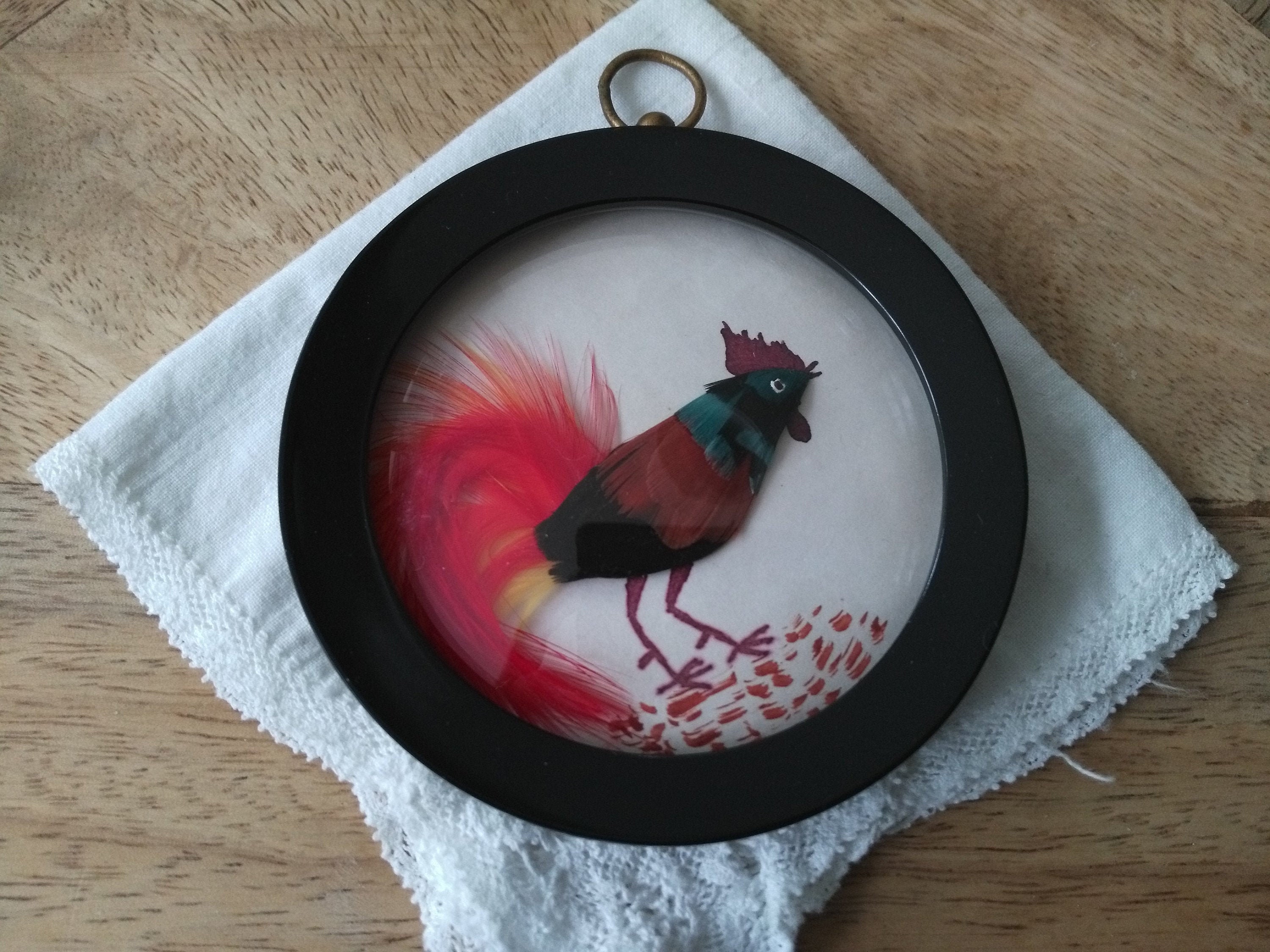 Petit Cadre Rond Miniature Coq Miref Paris Vintage