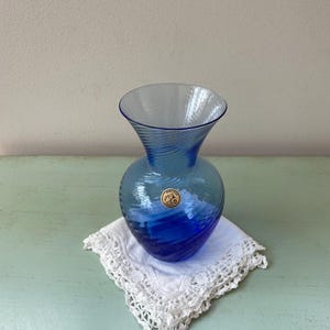 Small vintage Portieux cobalt blue glass vase