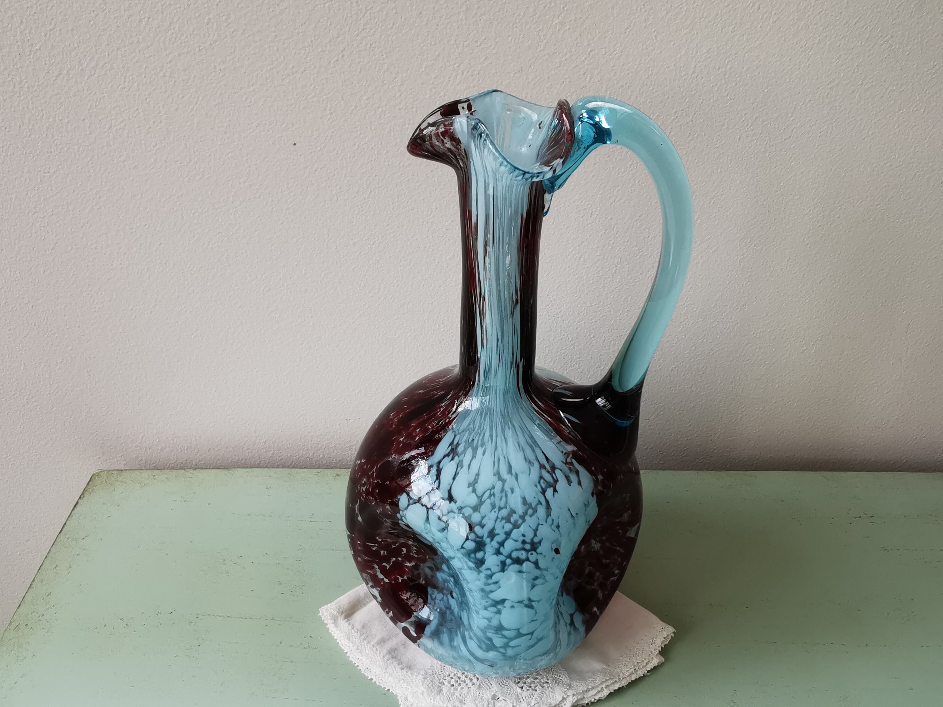 Carafe Legras à Fond Neigé Bleu et Rouge Bordeaux Art Nouveau