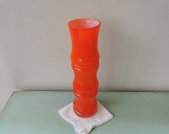 Bamboo shape vase in vintage orange glass