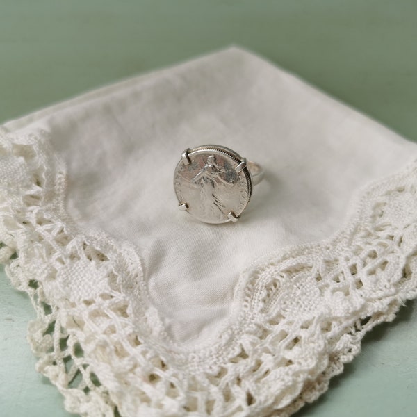 Bague pièce en argent 1918 française