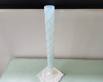 Long vintage blue opaline soliflore vase