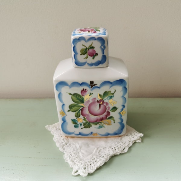 Flacon en porcelaine décor de rose russe vintage