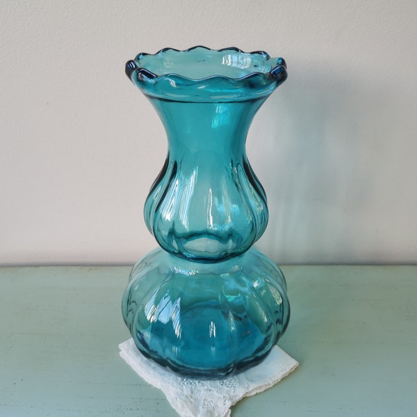 Vase verre bleu canard vintage