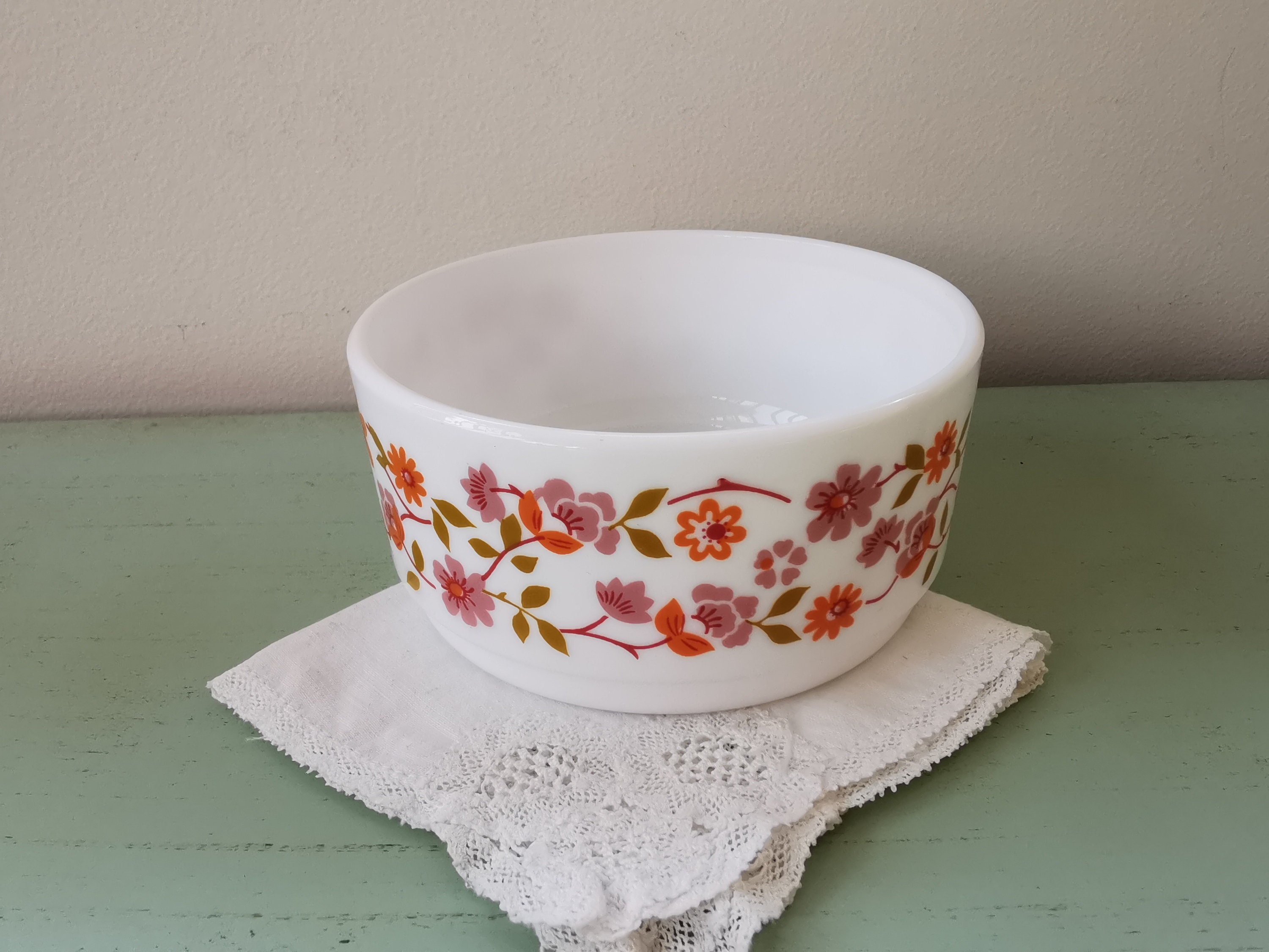 Ramequin Arcopal Scania Fleurs Orange et Rose Vintage